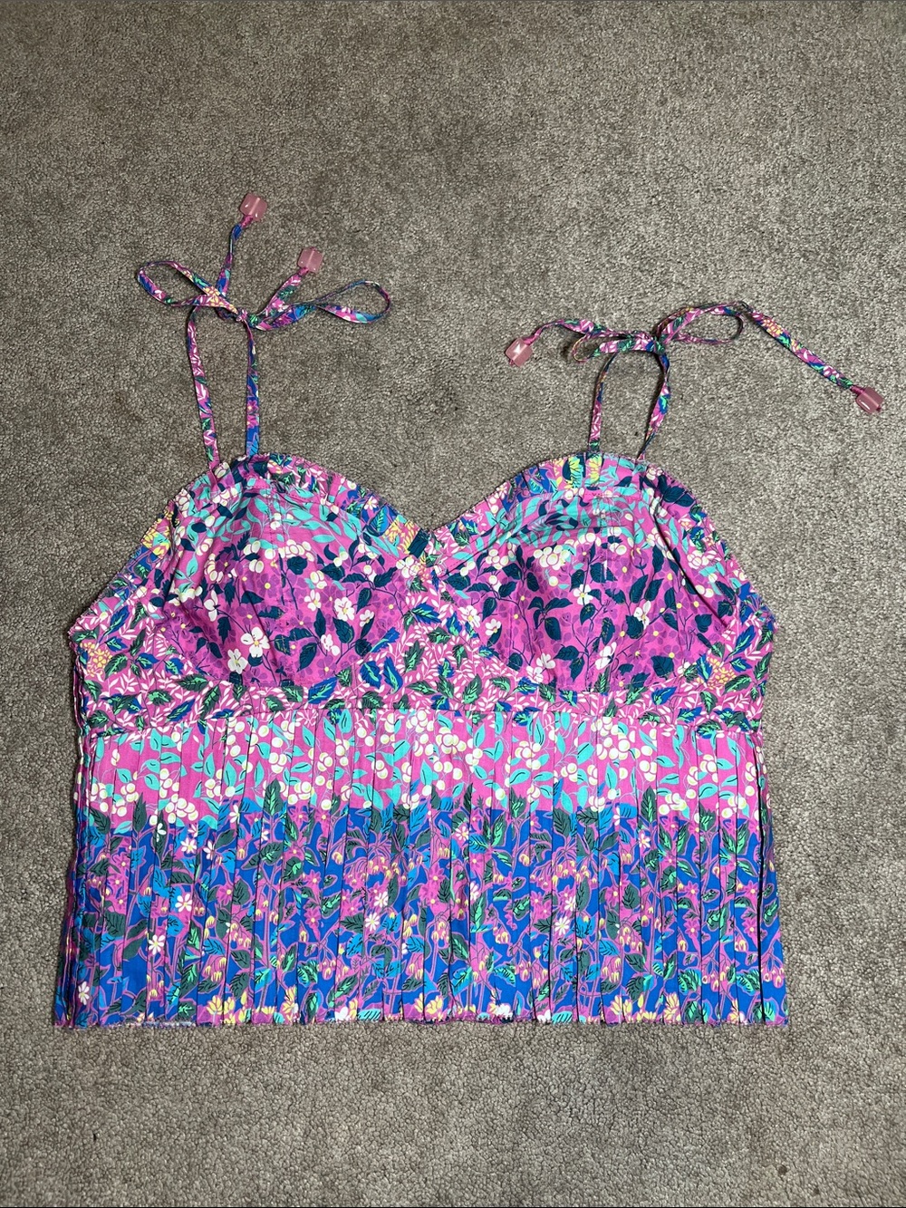 Love The Label Floral Top Beaded Tie Straps Bustier Corset size Medium